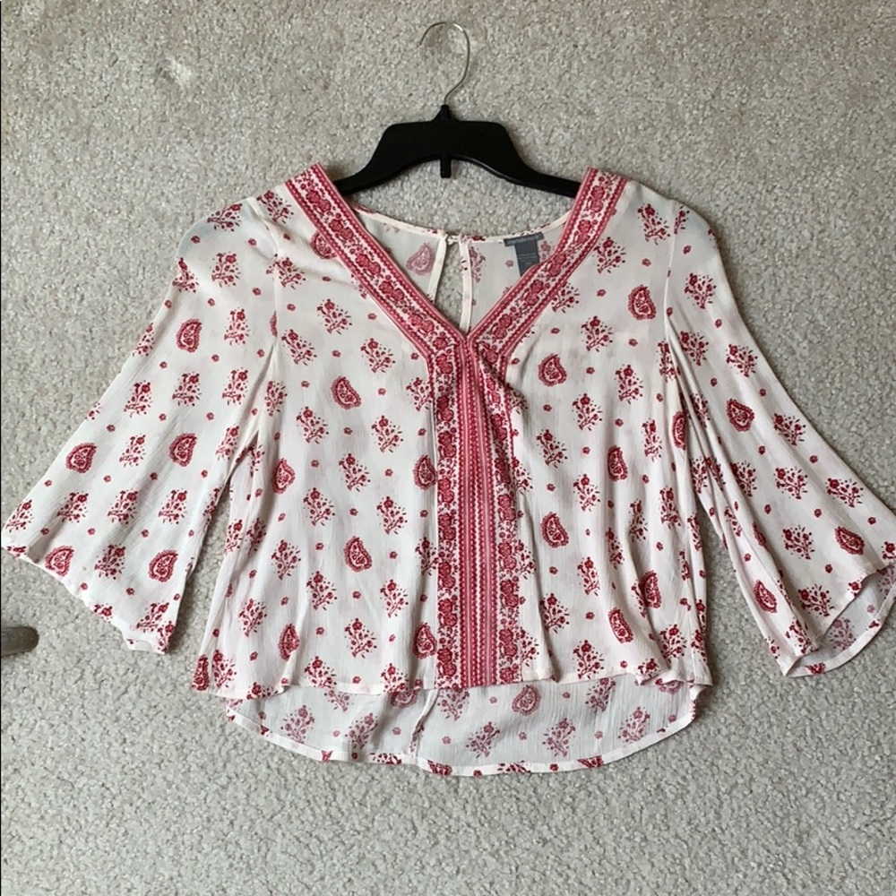 Red & White Paisley Blouse